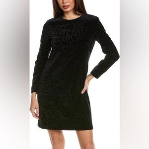 New Theory Wynter Mini Dress Polka Dot Velvet Long Sleeve Shift Black Sz 6
